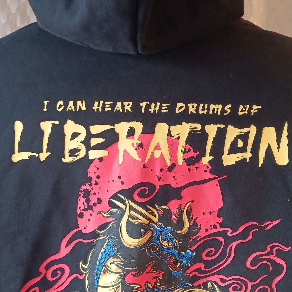 Allegory Hoodie Mens Black Liberation Graphic Hoodie Size L - Picture 2 of 16